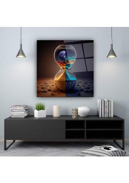 Kum Saati Cam Tablo | Hediyelik, Dekoratif, Ofis, Mutfak - 40 x 40