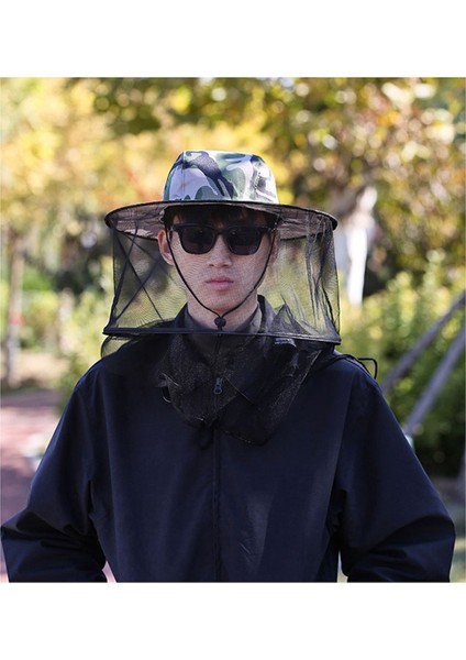 Yaz Yaprak Kamuflaj Açık Hava Sivrisinek Önleyici Balık Ağı Şapkası, Balık Tutma, Kamp ve Diğer Aktiviteler Için Uygun (Yurt Dışından)