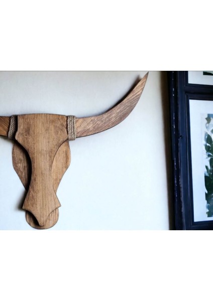 Salon Ofis Cafe Için Doğal Ahşap Çam Ağacı Boğa Kafası Dekoratif Aplik Avize Duvar Dekoru (Işıksız) modelleri