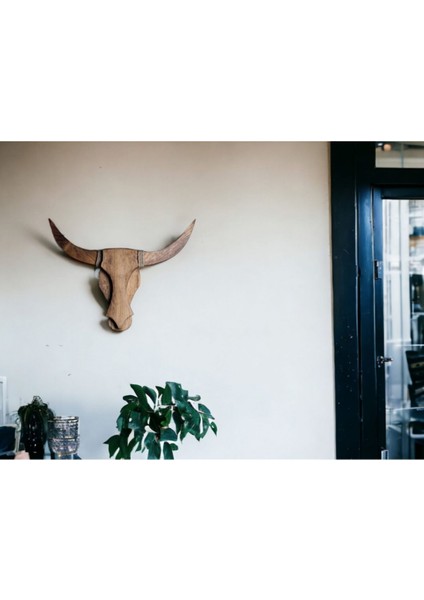 Salon Ofis Cafe Için Doğal Ahşap Çam Ağacı Boğa Kafası Dekoratif Aplik Avize Duvar Dekoru (Işıksız) fırsatları