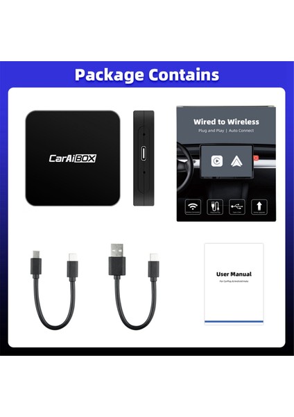 Araba Aı Box 2'si 1 Arada Kablosuz Android Auto Carplay Adaptörü Akıllı Araba Aı Box Araba Kablolu Carplay'den Kablosuz Carplay'e (Yurt Dışından)