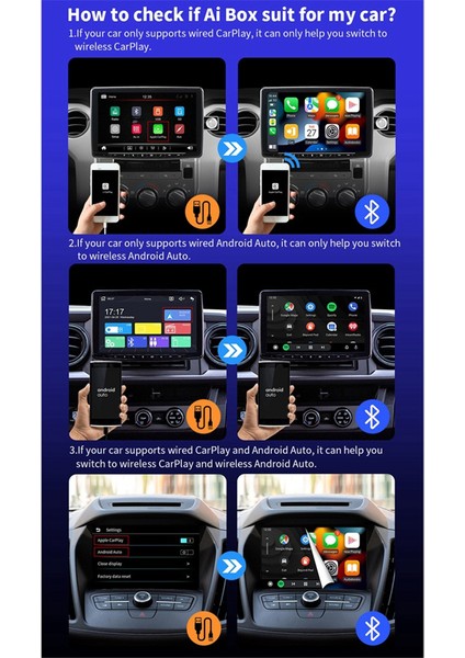 Araba Aı Box 2'si 1 Arada Kablosuz Android Auto Carplay Adaptörü Akıllı Araba Aı Box Araba Kablolu Carplay'den Kablosuz Carplay'e (Yurt Dışından)