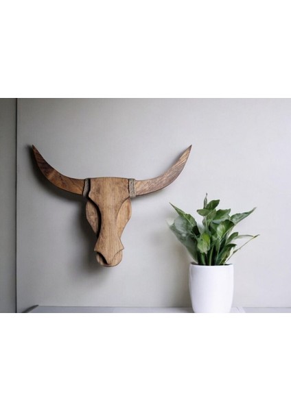 Doğal Ahşap Çam Ağacı Boğa Kafası Dekoratif Aplik Avize Duvar Dekoru (Işıksız)