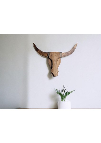 Doğal Ahşap Çam Ağacı Boğa Kafası Dekoratif Aplik Avize Duvar Dekoru (Işıksız) fiyatları
