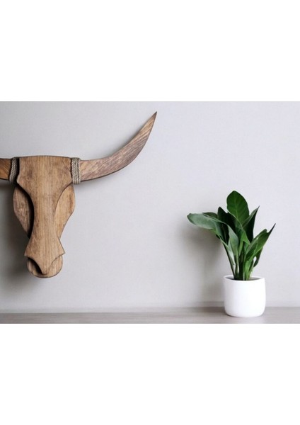 Doğal Ahşap Çam Ağacı Boğa Kafası Dekoratif Aplik Avize Duvar Dekoru (Işıksız) modelleri