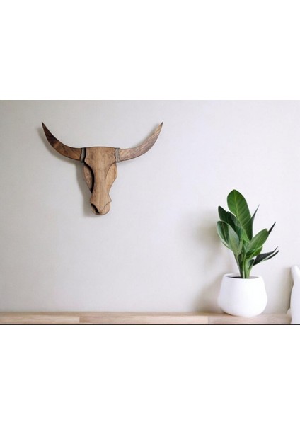 Doğal Ahşap Çam Ağacı Boğa Kafası Dekoratif Aplik Avize Duvar Dekoru (Işıksız) fırsatları