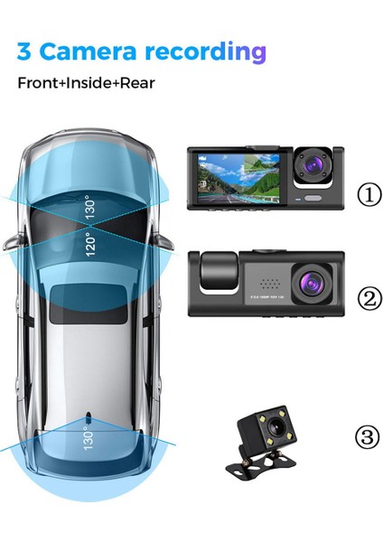 3 Kamera Araç Içi Kamera 1080 P 2 Inç Ekran Dashcam Siyah Sürücü Kaydedici Taksi Için Araba Dvr Arka Kamera Evrensel (Yurt Dışından) indirimleri