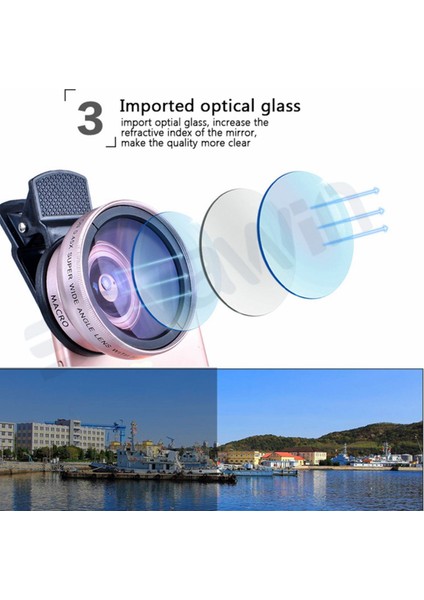 Geniş Açı Balık Gözü Lens Seti Balıkgözü Makro Telefon Lensi-Pembe Uyumlu