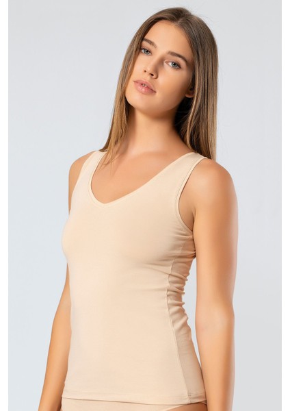 Kadın Askılı V Yaka Likralı Pamuklu Atlet 913/TEN