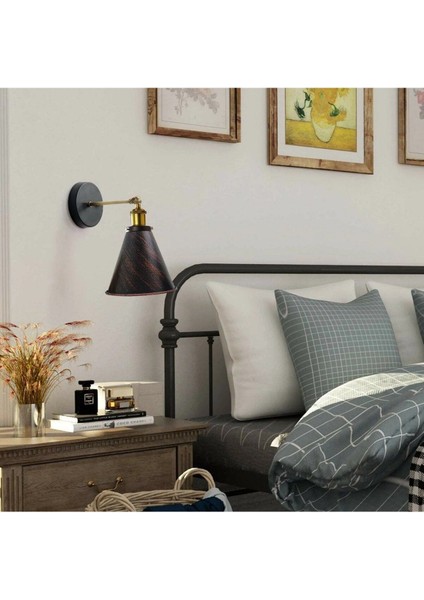 Vintage,rustik Fırçalı Bakır Patinalı Eskitme Mafsallı Hareketli Başlık Metal Duvar Aplik