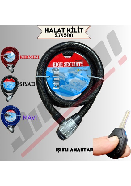 25X200 Halat Kilit Işıklı Anahtar * Siyah *