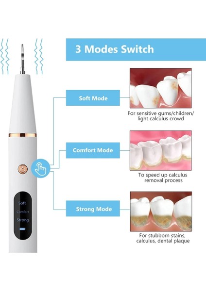 Şarjlı Ultrasonic Titreşimli Diş Taşı Tartar 6 Farklı Alet Diş Lekesi Temizleme 3 Modlu LED Ekranlı