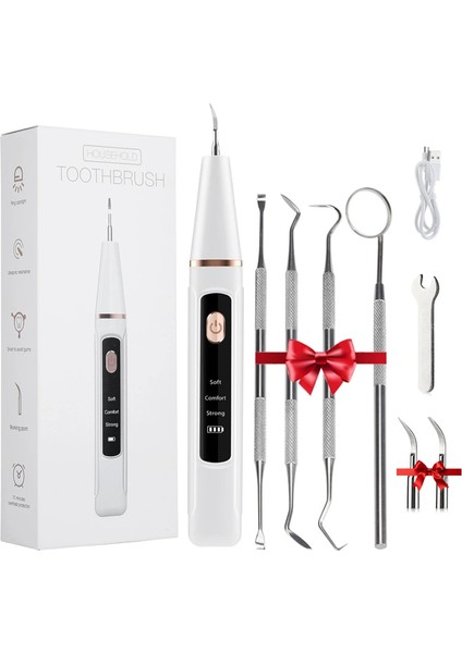 Şarjlı Ultrasonic Titreşimli Diş Taşı Tartar 6 Farklı Alet Diş Lekesi Temizleme 3 Modlu LED Ekranlı
