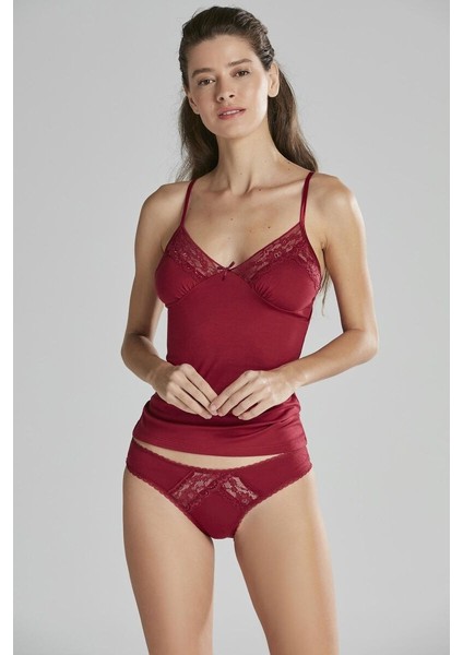 Bordo Penye Dantelli Atlet Külot Takım 350