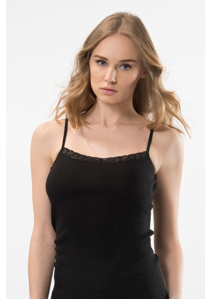 Kadın Dantelli V Yaka Ip Askılı Kaşkorse 2’li Pamuklu Atlet 291/SIYAH fiyatları