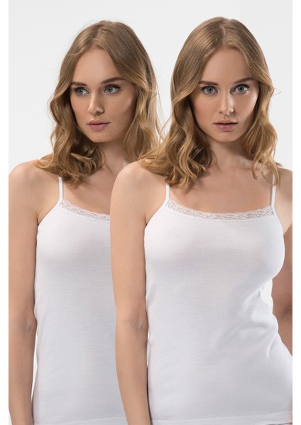 Kadın Dantelli Ip Askılı Kaşkorse 2’li Pamuklu Atlet 292/BEYAZ fırsatları