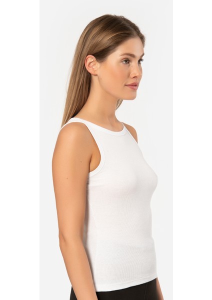 Kadın Halter Yaka Fitilli Atlet 3403/BEYAZ