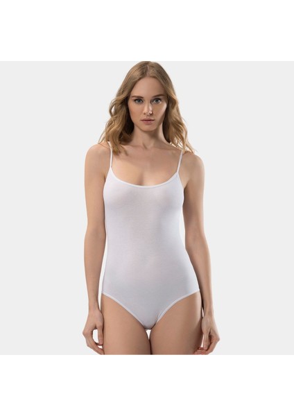 Kadın Ip Askılı Pamuklu Agraflı Body 284/BEYAZ