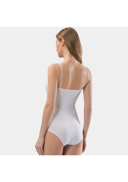 Kadın Ip Askılı Pamuklu Agraflı Body 284/BEYAZ