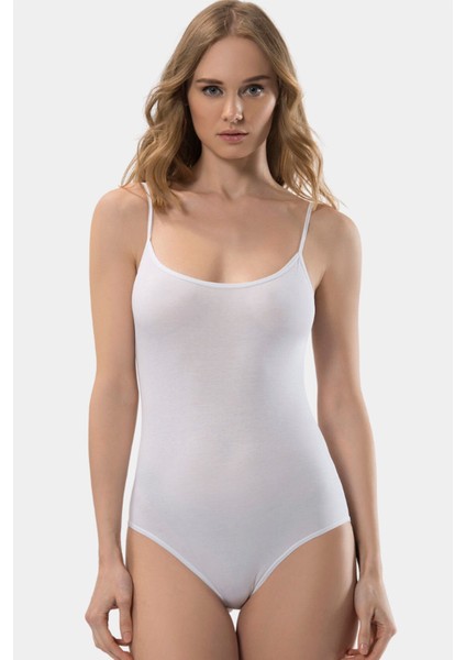 Kadın Ip Askılı Pamuklu Agraflı Body 284/BEYAZ