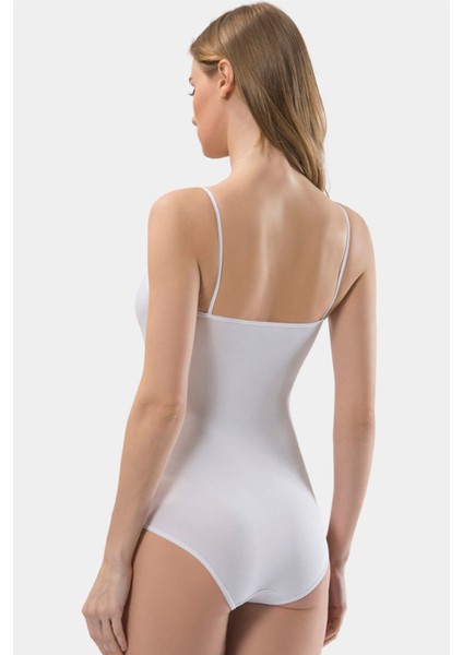 Kadın Ip Askılı Pamuklu Agraflı Body 284/BEYAZ