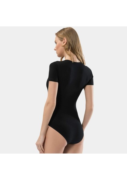 Kadın U Yaka Kısa Kollu Pamuklu Agraflı Body 299/SIYAH