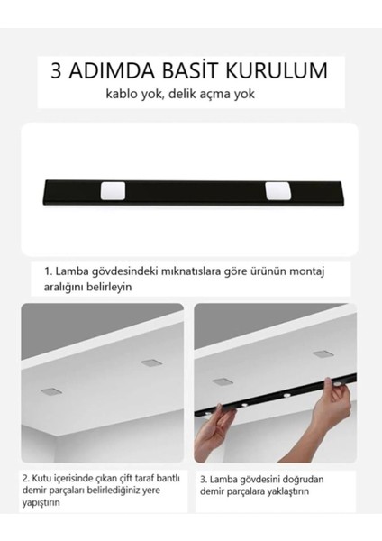 3 Adet 60 cm Sensörlü, Sensörsüz Kullanılabilir USB Şarjlı Taşınabilir Mutfak, Dolap, Gece Lambası