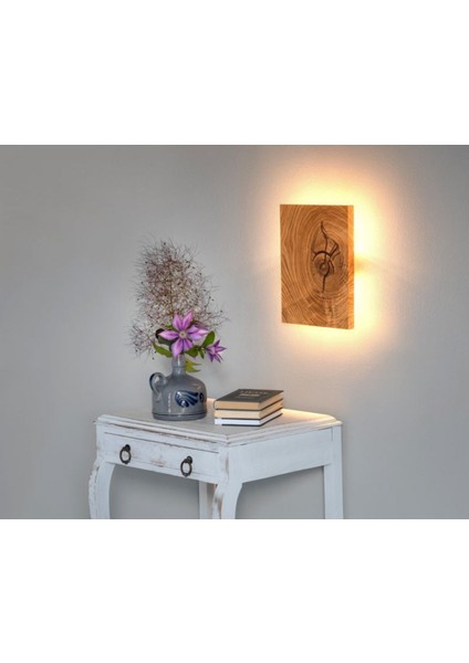Yansıtma Tasarımlı Çift Yönlü Doğal Ahşap Salon Duvar Aplik Avize 25 cm 220 V