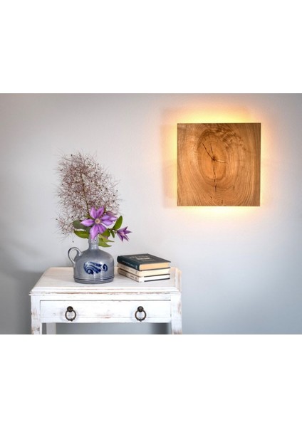 Yansıtma Tasarımlı Çift Yönlü Doğal Ahşap Salon Duvar Aplik Avize 25 cm 220 V