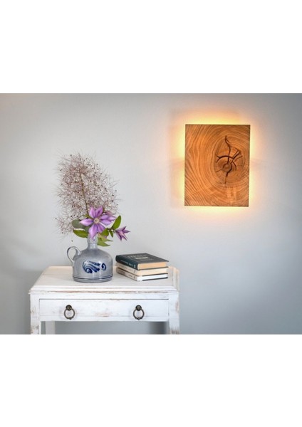 Yansıtma Tasarımlı Çift Yönlü Doğal Ahşap Salon Duvar Aplik Avize 25 cm 220 V