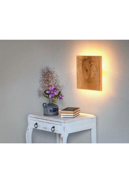 Yansıtma Tasarımlı Çift Yönlü Doğal Ahşap Salon Duvar Aplik Avize 25 cm 220 V