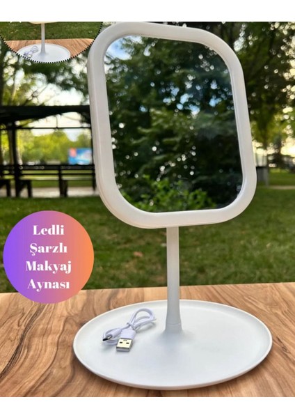 LED Işıklı Makyaj Aynası 3 Modlu USB Şarjlı Beyaz Dikdörtgen Taşınabilir Açı Ayarlı Makyaj Aynası fiyatları
