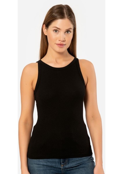 Kadın Halter Yaka Fitilli Atlet 3403/SIYAH