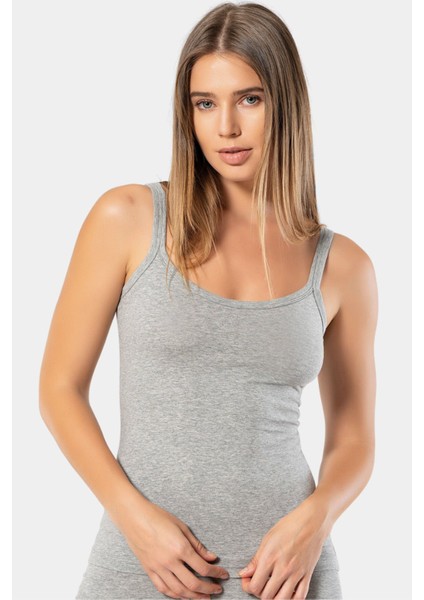 Kadın Ip Askılı Likralı Pamuklu Atlet 914/GRI