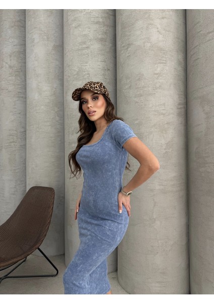 Mavi Kısa Kol Elbise