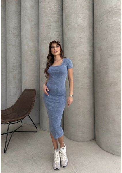 Mavi Kısa Kol Elbise modelleri