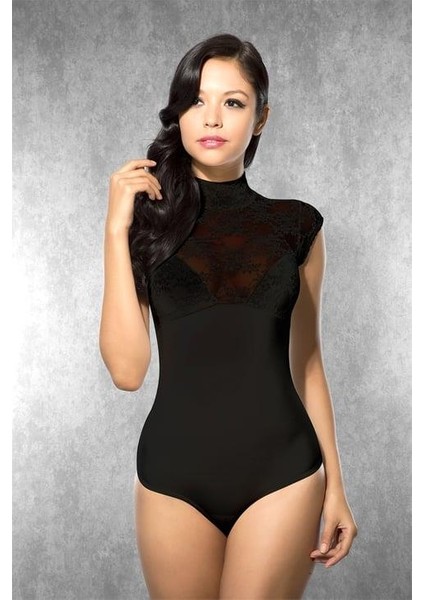 Avantgarde Dantelli Balıkçıl Bodysuit Siyah 12126