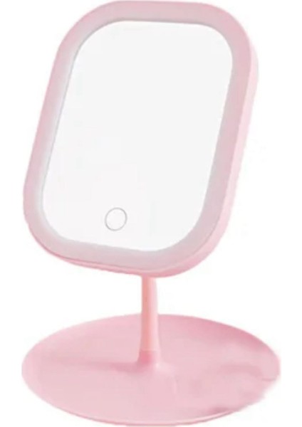 LED Işıklı Makyaj Aynası 3 Modlu USB Şarjlı Pembe Dikdörtgen Taşınabilir Açı Ayarlı Makyaj Aynası