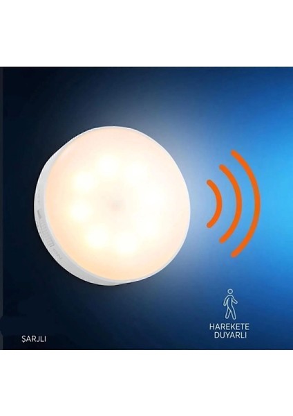 Hareket Sensörlü 8 Ledli Sarı Gün Işığı Lamba USB Şarjlı On/auto/off Modlu Dolap Içi Koridor 3 Adet