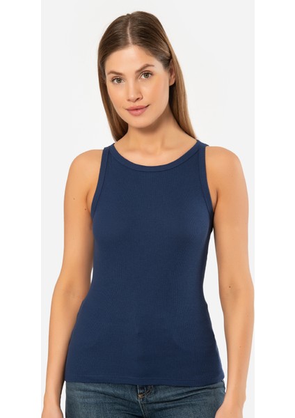 Kadın Halter Yaka Fitilli Atlet 3403/LACIVERT