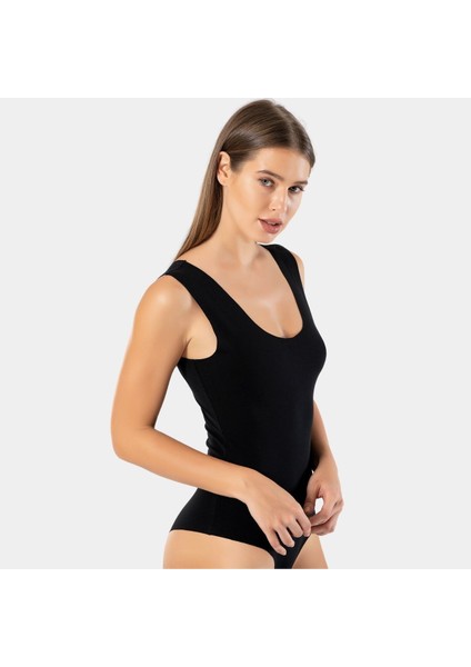 Kadın Lazer Kesim Pamuklu Çıtçıtlı Body 905/SIYAH