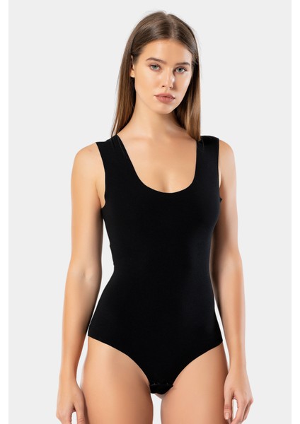 Kadın Lazer Kesim Pamuklu Çıtçıtlı Body 905/SIYAH
