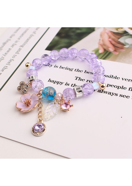 Koyu Altın Gül Kore Pop Taze Çiçek Bileklikleri Kadınlar Için Basit ve Taze Öğrenci Kristal Boncuk Bilezik Hediye Kadın Takı (Yurt Dışından)