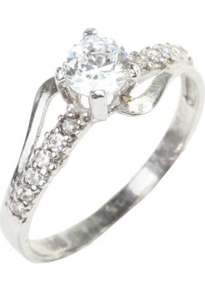 925 Ayar Gümüş Tektaş Motifli Yanı Taşlı 150 crt Görünümlü Yüzük modelleri