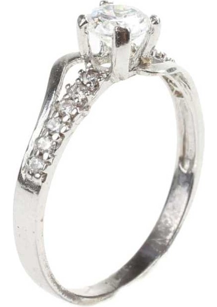 925 Ayar Gümüş Tektaş Motifli Yanı Taşlı 150 crt Görünümlü Yüzük fırsatları