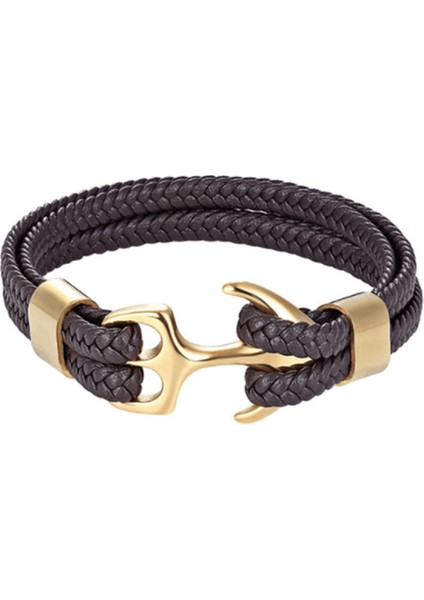 23CM Tarzı Yeşil Ejderha Erkek Titanyum Çelik Bilezik Siyah Deri Örgülü Çapa Charm Ip Zincir Gerçek Deri Bilezikler Hediye (Yurt Dışından)