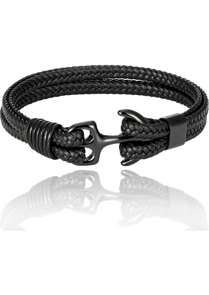 23CM Tarzı Yeşil Ejderha Erkek Titanyum Çelik Bilezik Siyah Deri Örgülü Çapa Charm Ip Zincir Gerçek Deri Bilezikler Hediye (Yurt Dışından) fiyatları