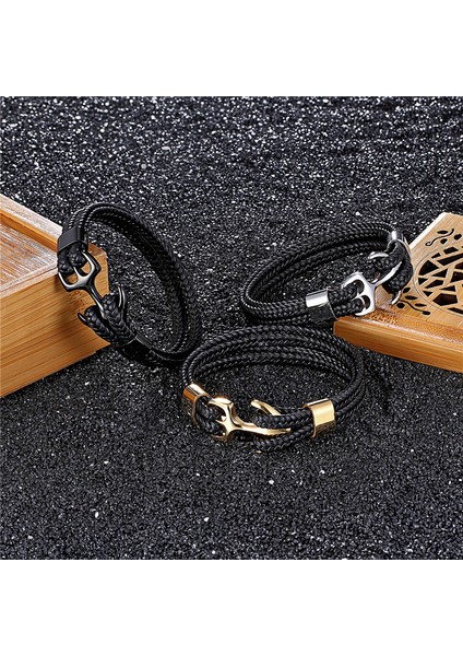 23CM Tarzı Yeşil Ejderha Erkek Titanyum Çelik Bilezik Siyah Deri Örgülü Çapa Charm Ip Zincir Gerçek Deri Bilezikler Hediye (Yurt Dışından) modelleri
