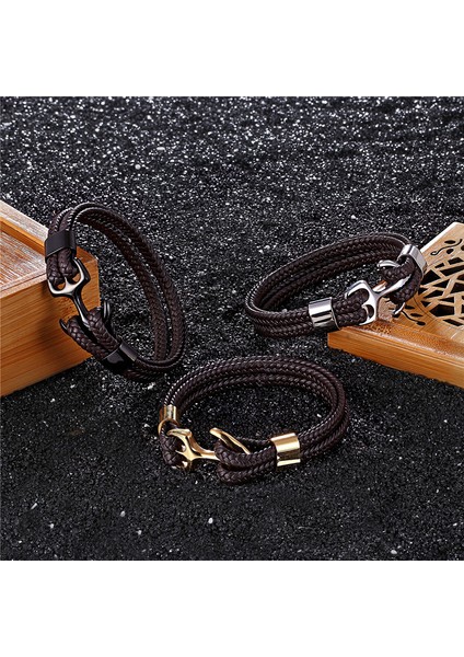 23CM Tarzı Yeşil Ejderha Erkek Titanyum Çelik Bilezik Siyah Deri Örgülü Çapa Charm Ip Zincir Gerçek Deri Bilezikler Hediye (Yurt Dışından) fırsatları