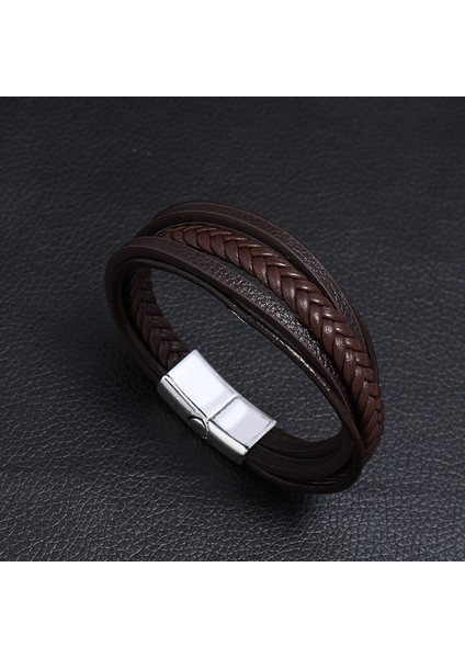20CM Tarzı NO.83933 Beden Letapı Trendy Gerçek Deri Bileklik Erkek Paslanmaz Çelik Çok Katmanlı Örgülü Halat Bilezikler Erkek Bilezik Takı (Yurt Dışından) fırsatları
